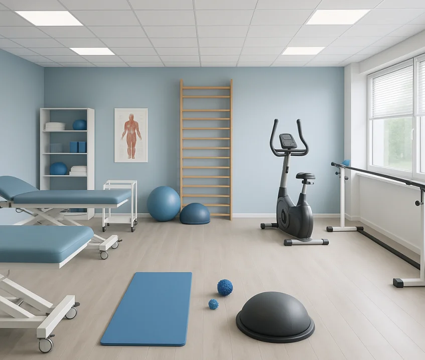 Fizyoterapi merkezi web sitesi simgesi ve dijital sağlık görseli