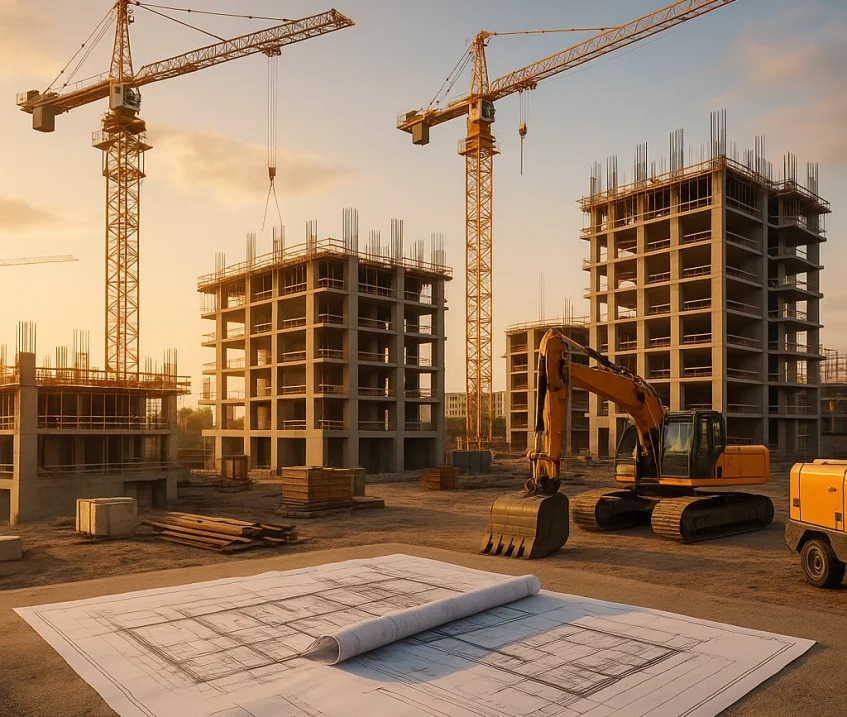 İnşaat firması web sitesi simgesi ve dijital araçlar