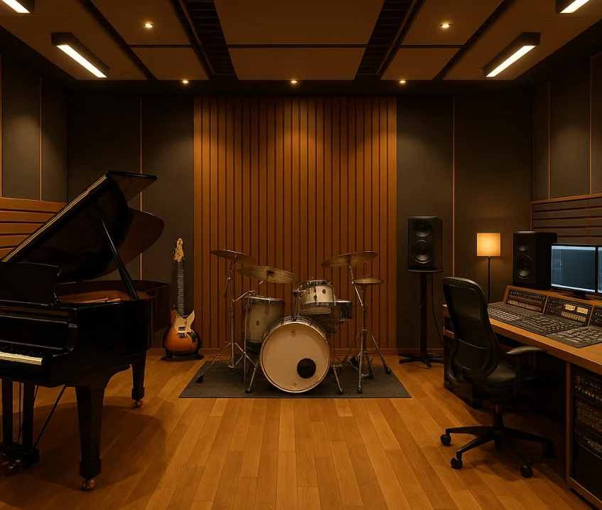 Müzik notaları ve dijital teknoloji sembolleri ile müzik okulu teması