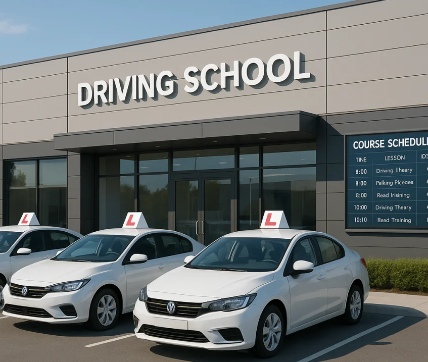 Sürücü kursu logosu ve dijital platform simgeleri